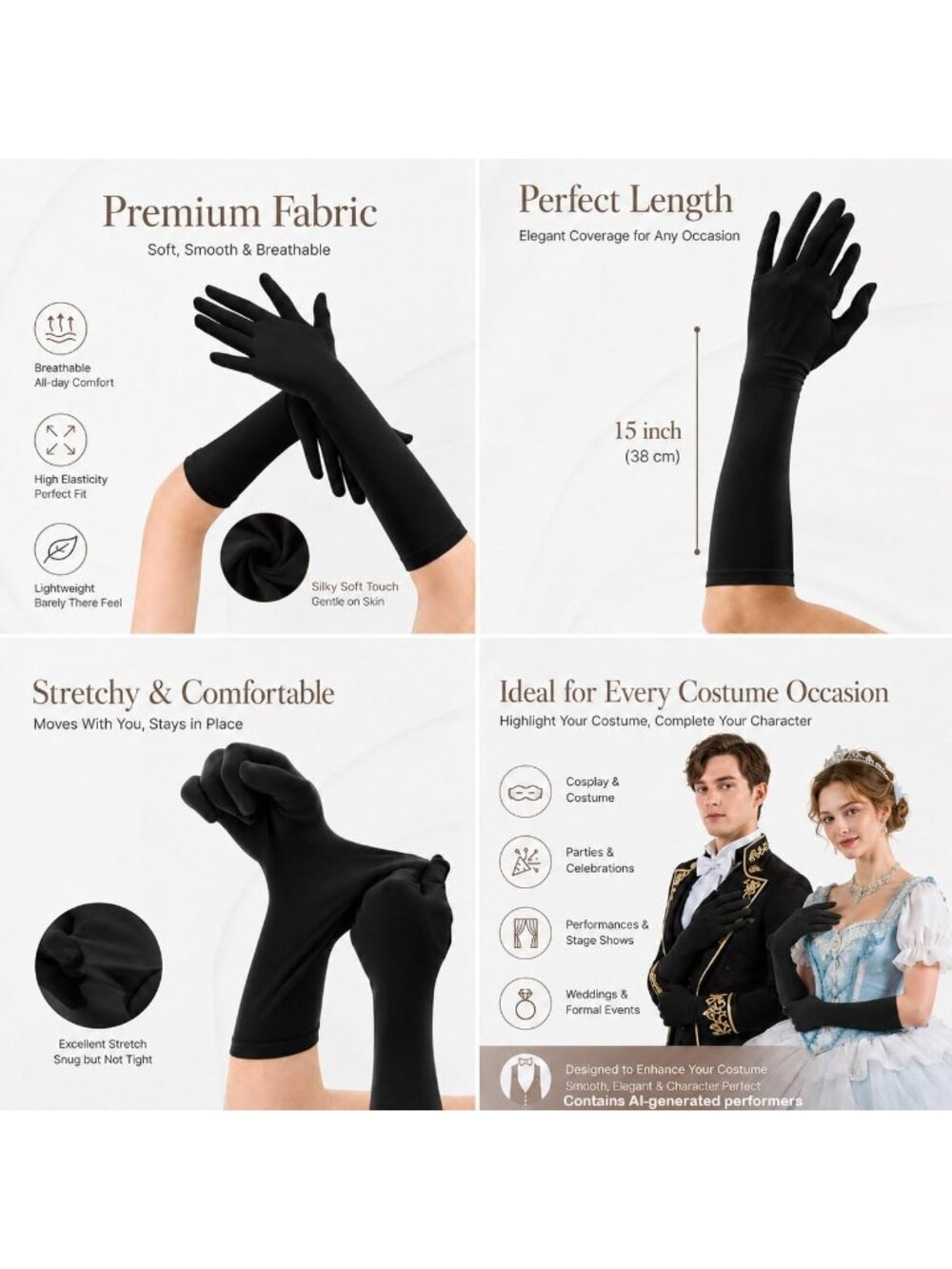 Men's And Women's Coffee 15'' Elbow Length 20s Stretchy Cosplay Costume Gloves - Picture 2 of 5